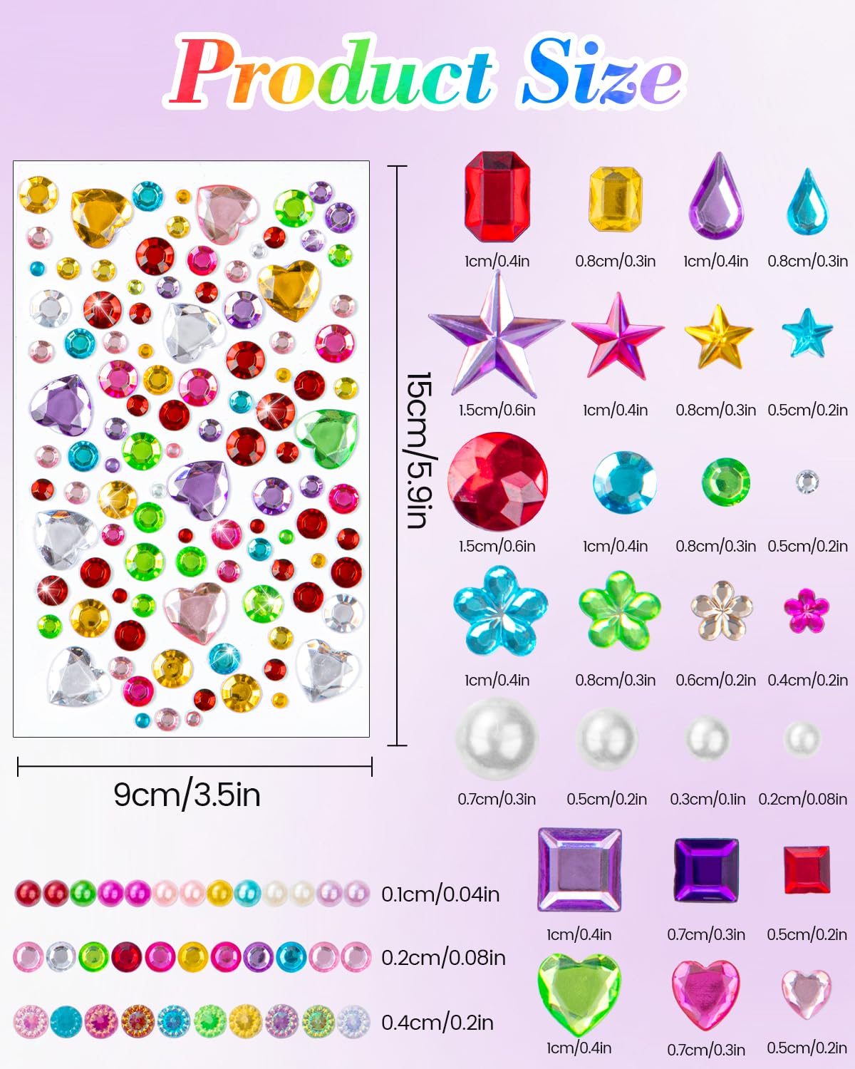 6124Pcs Gem Stickers-Self-Adhesive Face Jewelry Stickers, Acrylic Gems DIY Crafts, Sparkling Heart-Shaped Rhinestone for Kids, for Party & Holiday Supplies