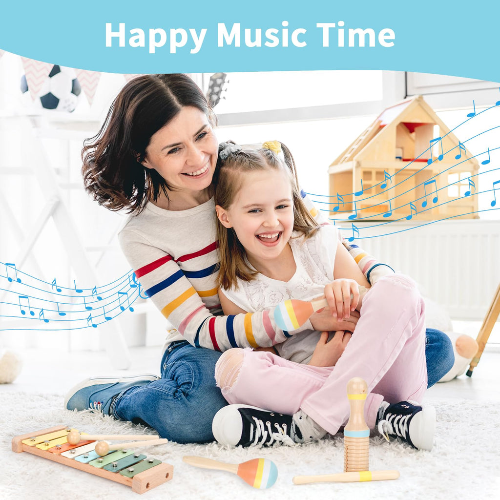 Kids Musical Instruments Set Wooden Montessori Toys for Boys and Girls | musical toy for kids 18 month+, xylophone tambourine set for kids preschool educational, Christmas birthday gift