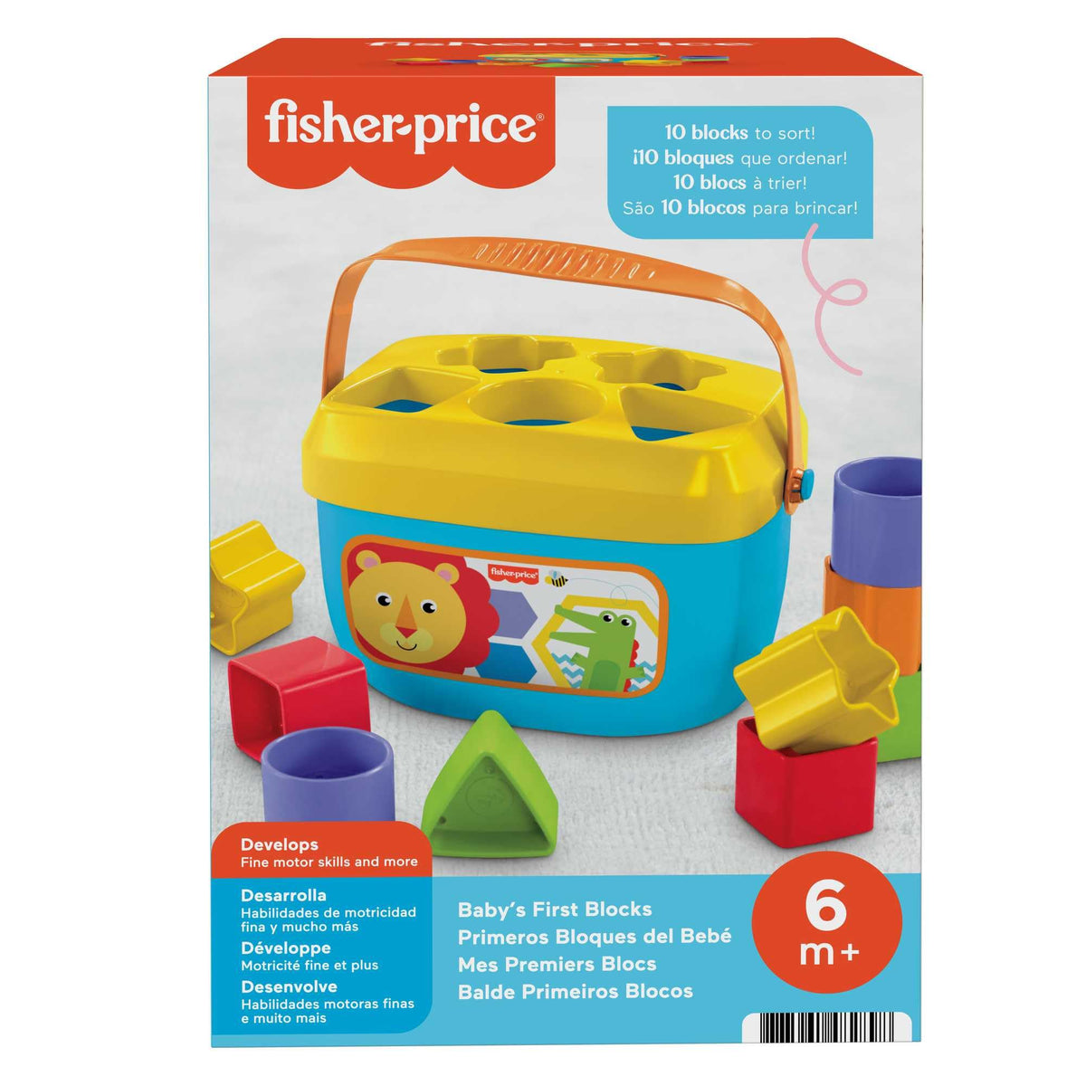 Fisher-Price Baby's First Blocks, Ages 6+ Months | BPA-free plastic,ASTM F963 compliant, sorting + stacking skills, 10 blocks + bucket, no batteries