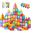 OugerToy 104PCS Magnetic Tiles STEM Building Blocks for Kids Ages 3-9 | Educational Stacking Toys with Car Bases, Creative Construction Gift for Boys Girls OugerToy