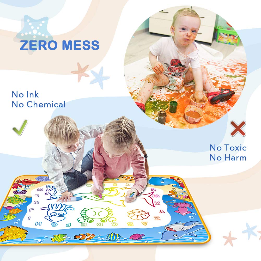 Water Doodle Mat - Kids Color Painting Toy, Gift Set for Toddlers 2-7 | Great Educational Water Doodle Mat - Toddler Painting Toy Gift with Fun Stencils, Magic Pens & Drawing Templates for Kids