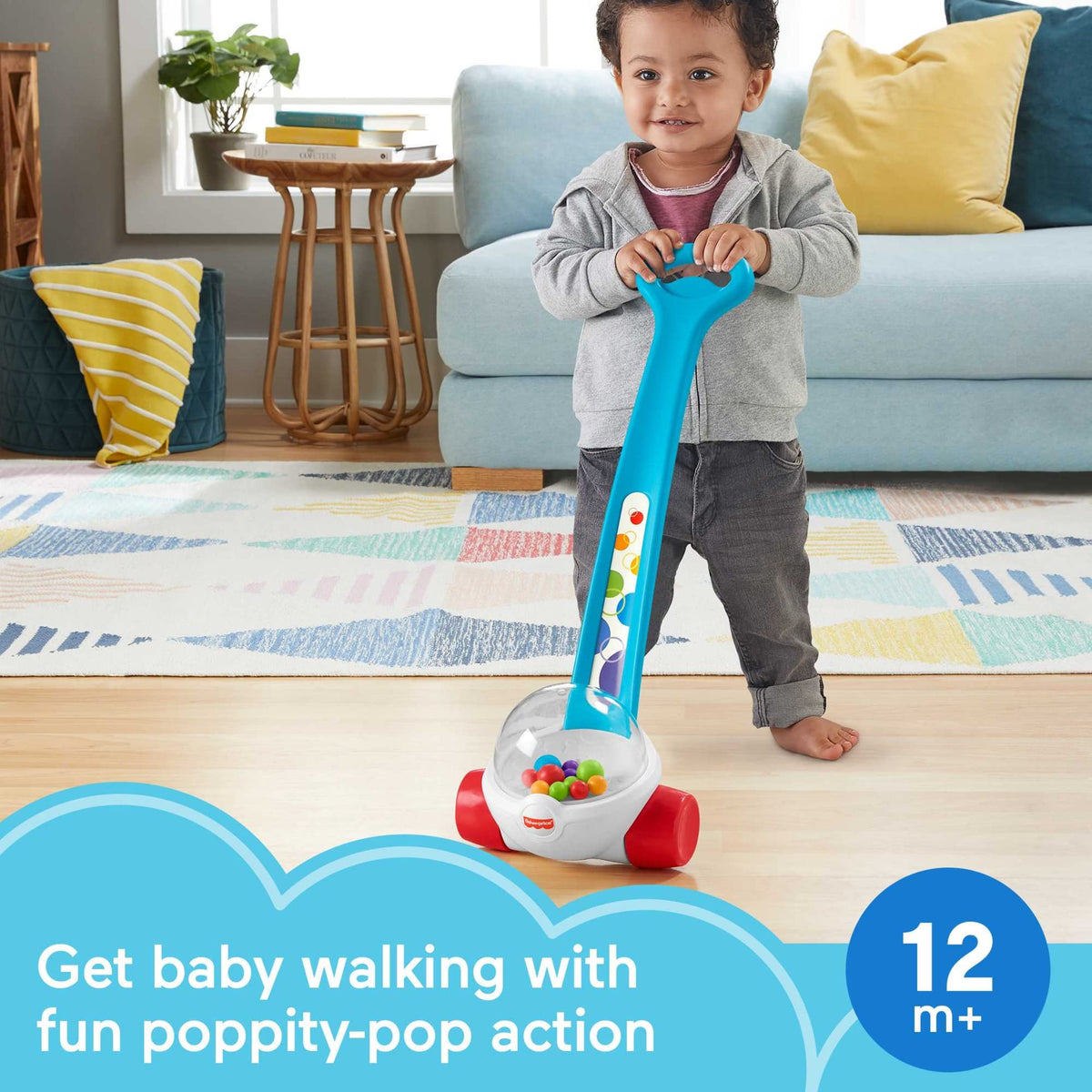 Fisher-Price Corn Popper, Blue Push-Along Toy | Baby & Toddler Toy with Ball-Popping Action, Developmental Play for Infants Ages 1+ Years, 2-Piece Assembly