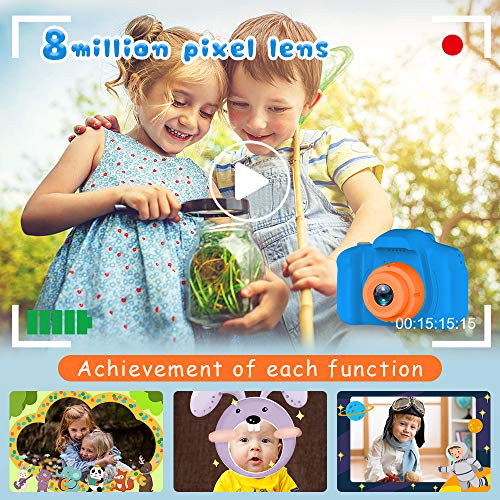 Seckton Upgraded Kids Selfie Camera, HD Digital Video Camera-Navy Blue | Christmas Birthday Gifts for Boys Age 3-9, Toddler Camera with Dual Lens, SD Card, Lanyard, Shockproof, Portable Creative Toy