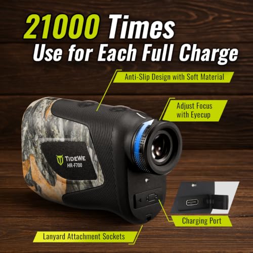 TIDEWE Hunting Rangefinder, Rechargeable Camo Laser Range Finder | 6X Magnification Range Finder, Distance/Angle/Speed/Continuous Scan Modes, Rechargeable Battery, Water-Resistant, Carry Case