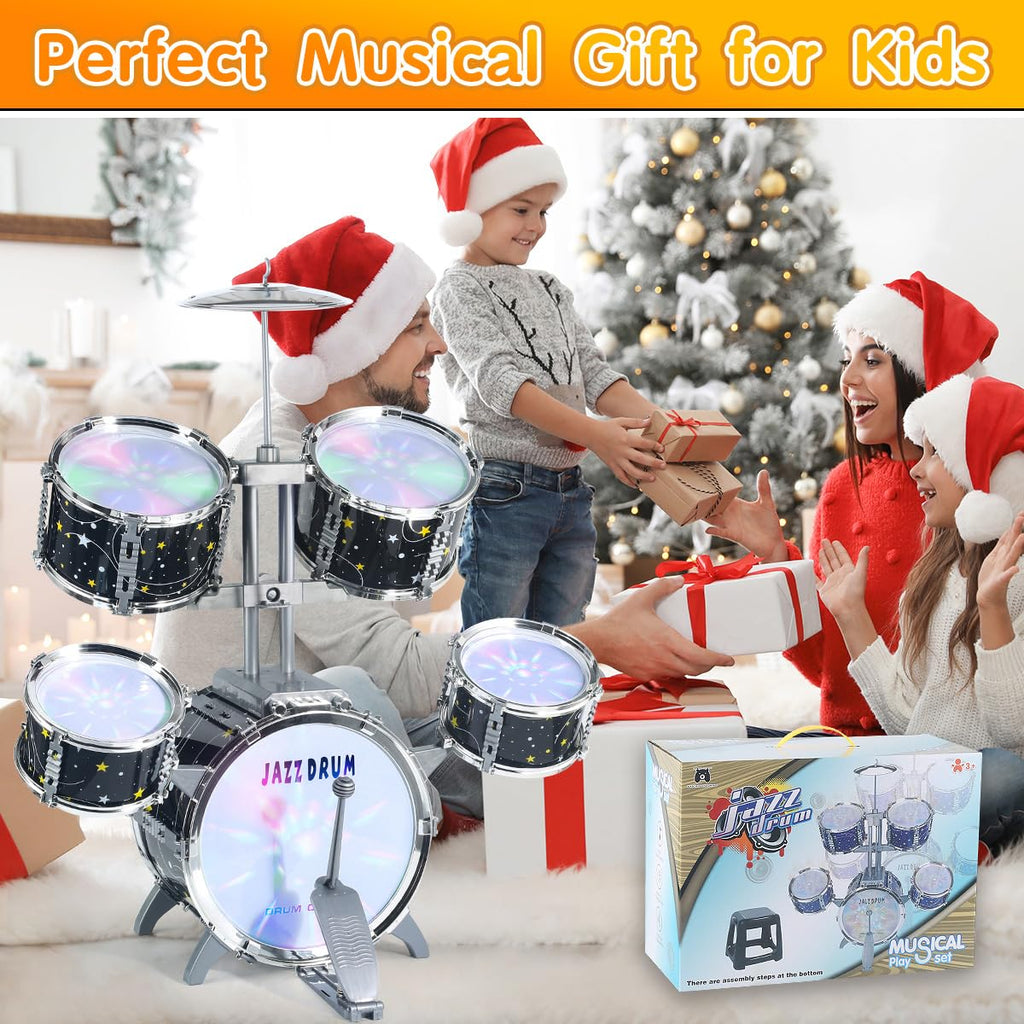 CAPTAIN CHAOWING Kids Drum Set for Toddlers 3-5, Light up Jazz Drum Toy 5-7 | Upgraded Jazz Drum Set for Kids, Musical Instrument Toys & Lights & All Plastic, Beginner Kit for Boys Girls Aged 3-5 4-6 5-7