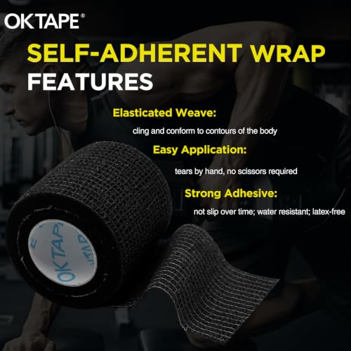 OK TAPE 12 Rolls Self Adhesive Bandage Wrap, Cohesive Elastic Athletic Tape