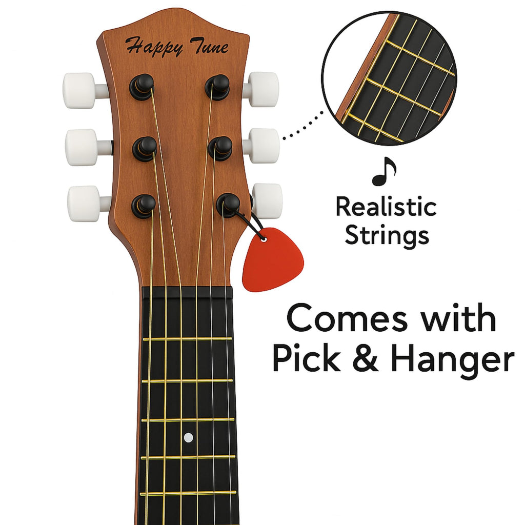 23" Acoustic Guitar, Kids 6 String Toy Guitar - Realistic Steel Strings - Beginner Practice First Musical Instrument for Children, Toddlers (Brown)