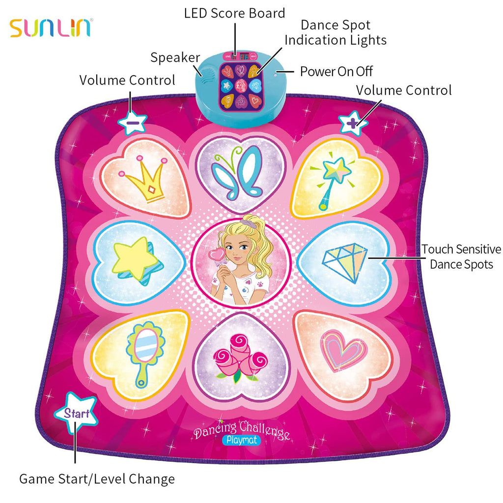 SUNLIN Dance Mat for Girls Ages 3-8, Interactive Dancing Game Pad, Pink | Dance Mixer Rhythm Step Playmat with LED Lights, Adjustable Volume, Built-in Music, Birthday Gift for Girls 3 4 5 6 Years Old