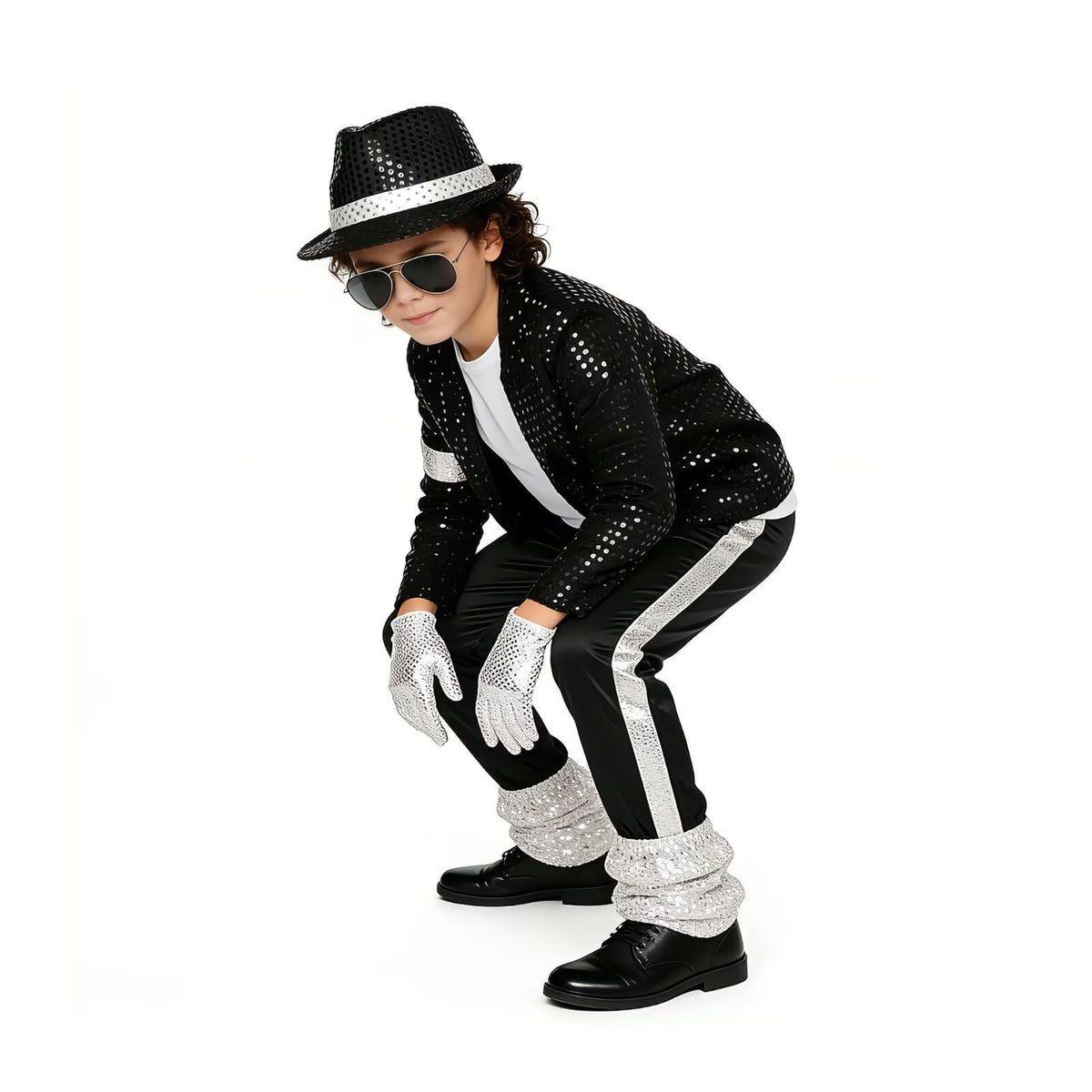 VIIOMUYE Boys Halloween Costume Set 8 Pcs 80s 90s Retro Dance Disco Cosplay | Retro dress up set with fun accessories for Halloween parties stage shows themed play ages 3 to 12 years