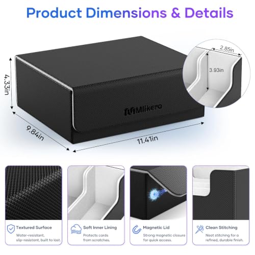 Mlikero Trading Card Storage Box, Bulk Card Storage for 1800+ Sleeved Cards, PU Leather Magnetic Closure Card Organizer with 10 Dividers & 3 Foam Stoppers, Fit for MTG, TCG and Sports Cards