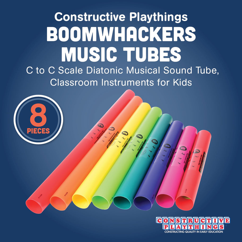 Constructive Playthings Boomwhackers Music Sensory Sound Tubes, Set of 8 | C to C Scale Musical Sound Tube, Classroom Instruments for Kids, Diatonic Set of 8