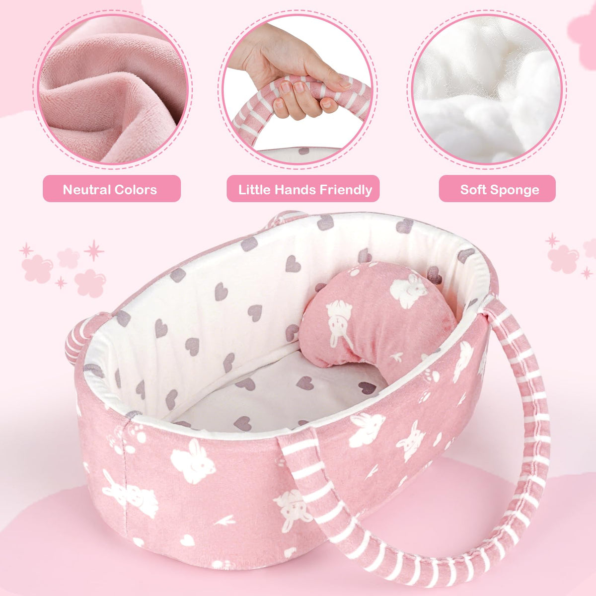 Dreamon Baby Doll Set 12" Baby Doll with Feeding & Caring Accessories, Pink | 11Pcs Doll Playsets with Carrier Bassinet Bed, Bedtime Pretend Play First Baby Doll Toy for 3 4 5 Year Old Girl Birthday Gift