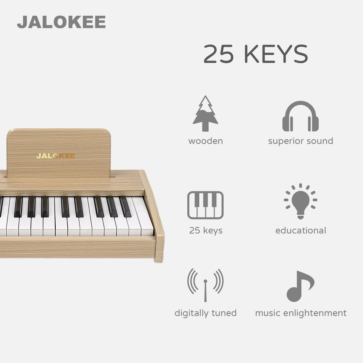 Kids Piano Keyboard, Digital Piano for Kids, Music Educational Instrument Toy, Wood Toy for 3+ Girls and Boys (Oak, 25 Keys)