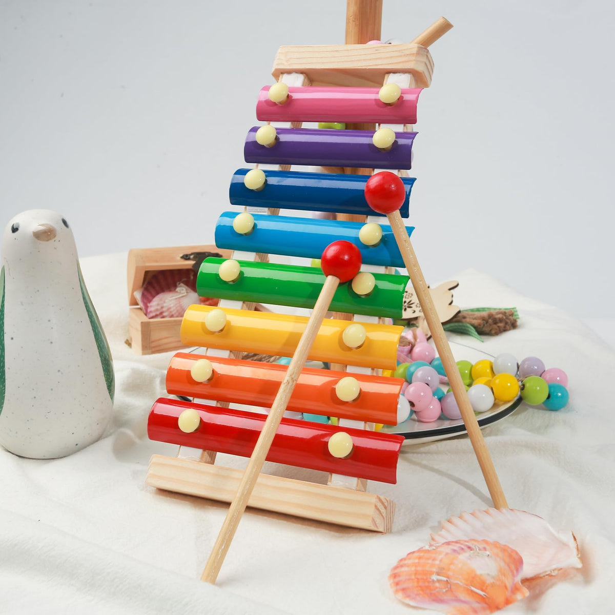 MCPINKY Xylophone for Kids with 2 Mallets, Wooden, Rainbow | Baby Xylophone, Musical Instruments Toy for Toddlers, Birthday Party Favors