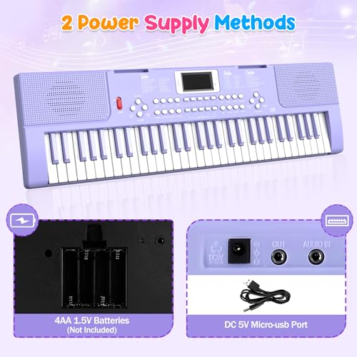 61 Keys Kid Piano Keyboard with Light-up Keys Teaching Mode Dual Speaker