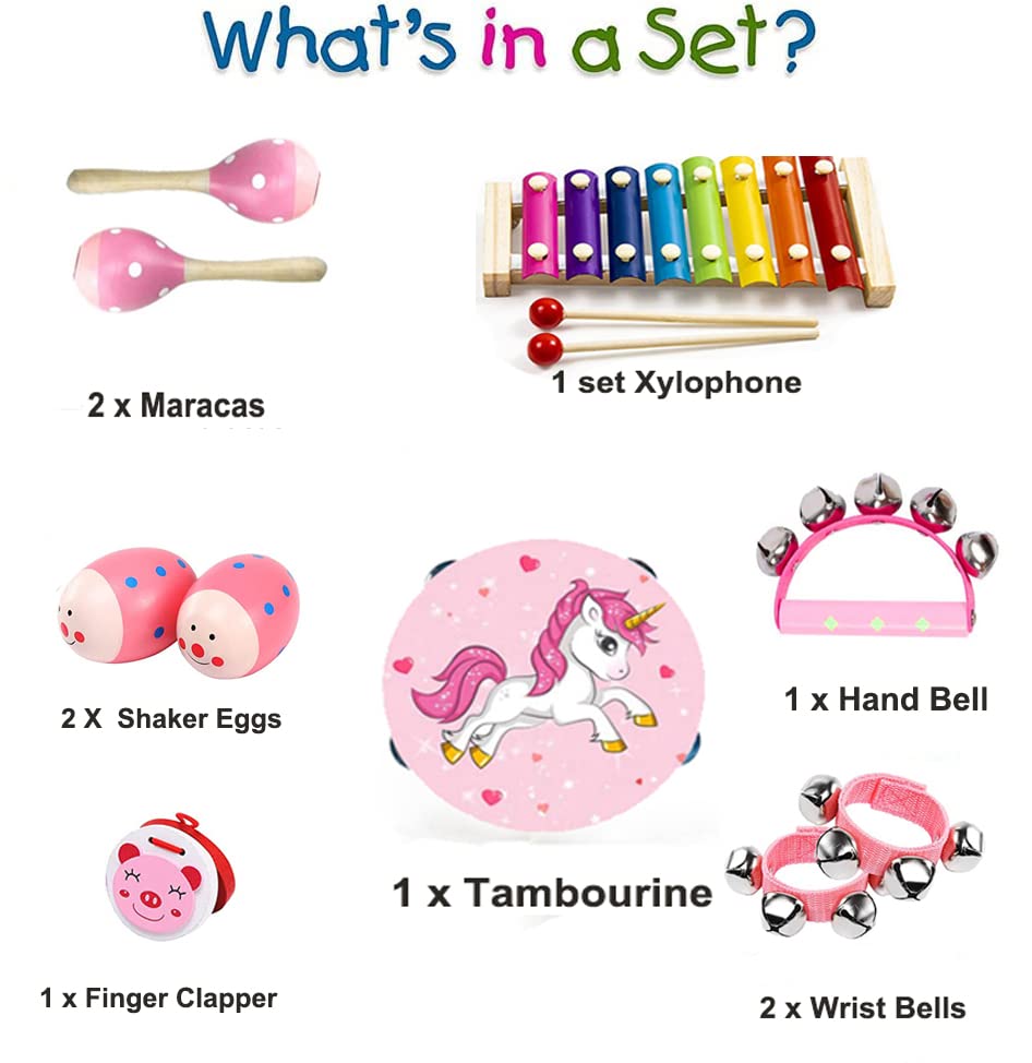 Kids Musical Instruments Sets, Non-Toxic Musical Toy, Wooden Percussion Instruments Toys Tambourine Xylophone for Kids Playing Preschool Education, Promotes Early Learning for Boys Girls Gift