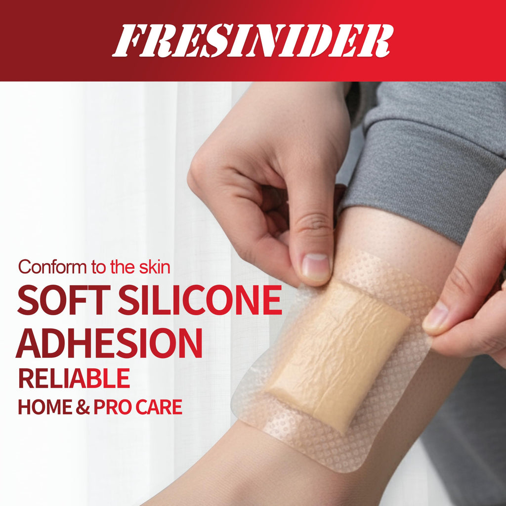 FRESINIDER Silicone Foam Dressing with Adhesive Border – Wound Dressing Bandage – Silicone Foam Pad – Pack of 10 – 4 x 4 Inches Large Waterproof Bandages – Self Adhesive Wound Care and Dressings