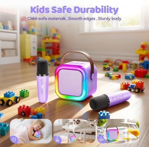 IROO Mini Karaoke Machine for Kids, Birthday Gifts Toys for Girls Ages 3-12 | 2 Wireless Mics, 5 Voice Effects & 1-Month KaraFun Premium, Bluetooth Speaker, Portable MP3 Player For Family Home Party