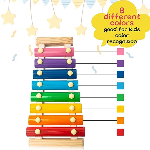MCPINKY Xylophone for Kids with 2 Mallets, Wooden, Rainbow | Baby Xylophone, Musical Instruments Toy for Toddlers, Birthday Party Favors