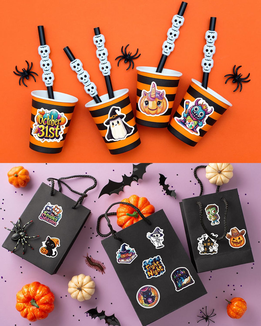 JCFIRE Halloween Stickers for Kids, 100 PCS Halloween Party Favors | 100 unique 2.3 in waterproof vinyl stickers for goodie bags, treat bags, crafts, water bottles and party favors