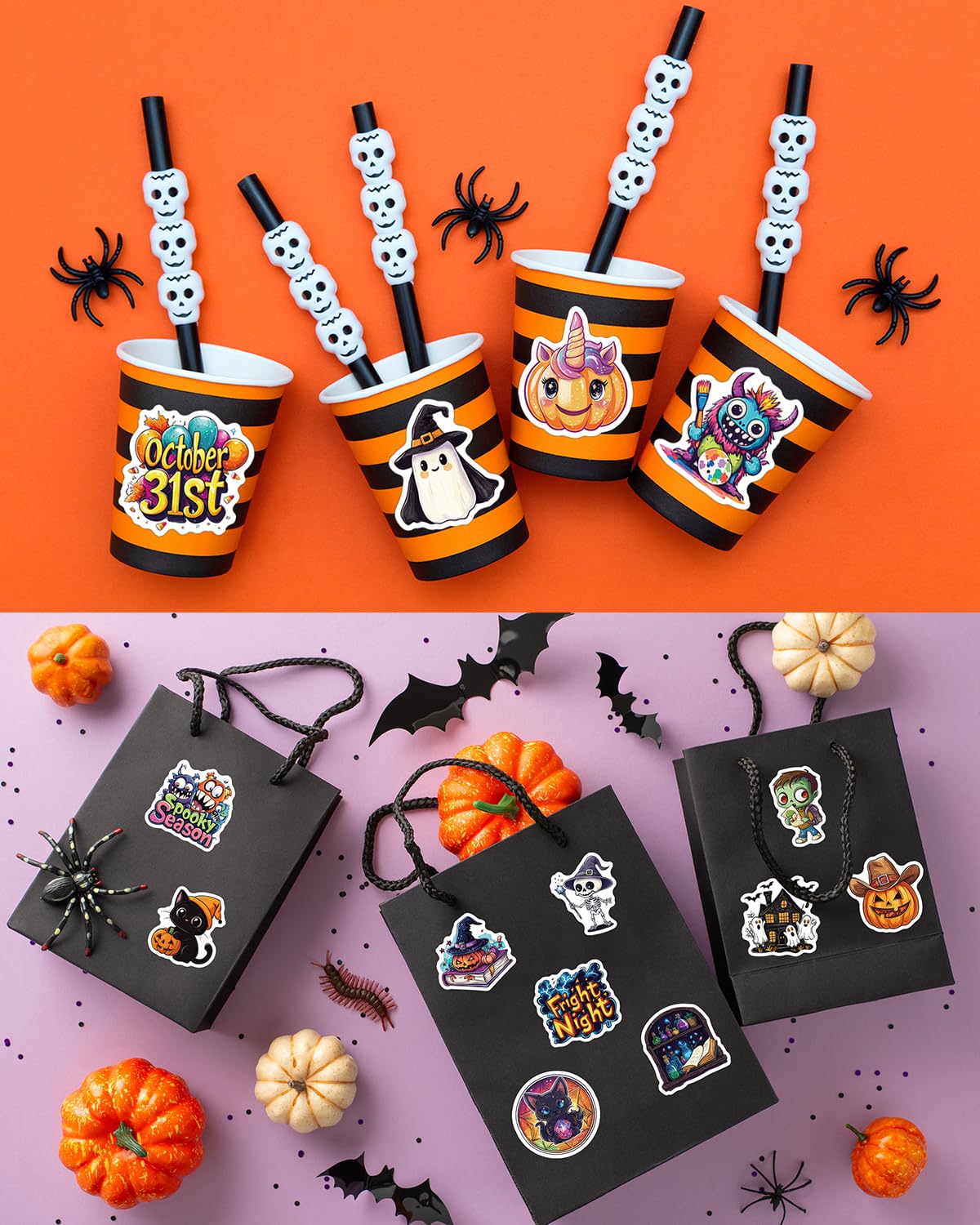 JCFIRE Halloween Stickers for Kids, 100 PCS Halloween Party Favors | 100 unique 2.3 in waterproof vinyl stickers for goodie bags, treat bags, crafts, water bottles and party favors