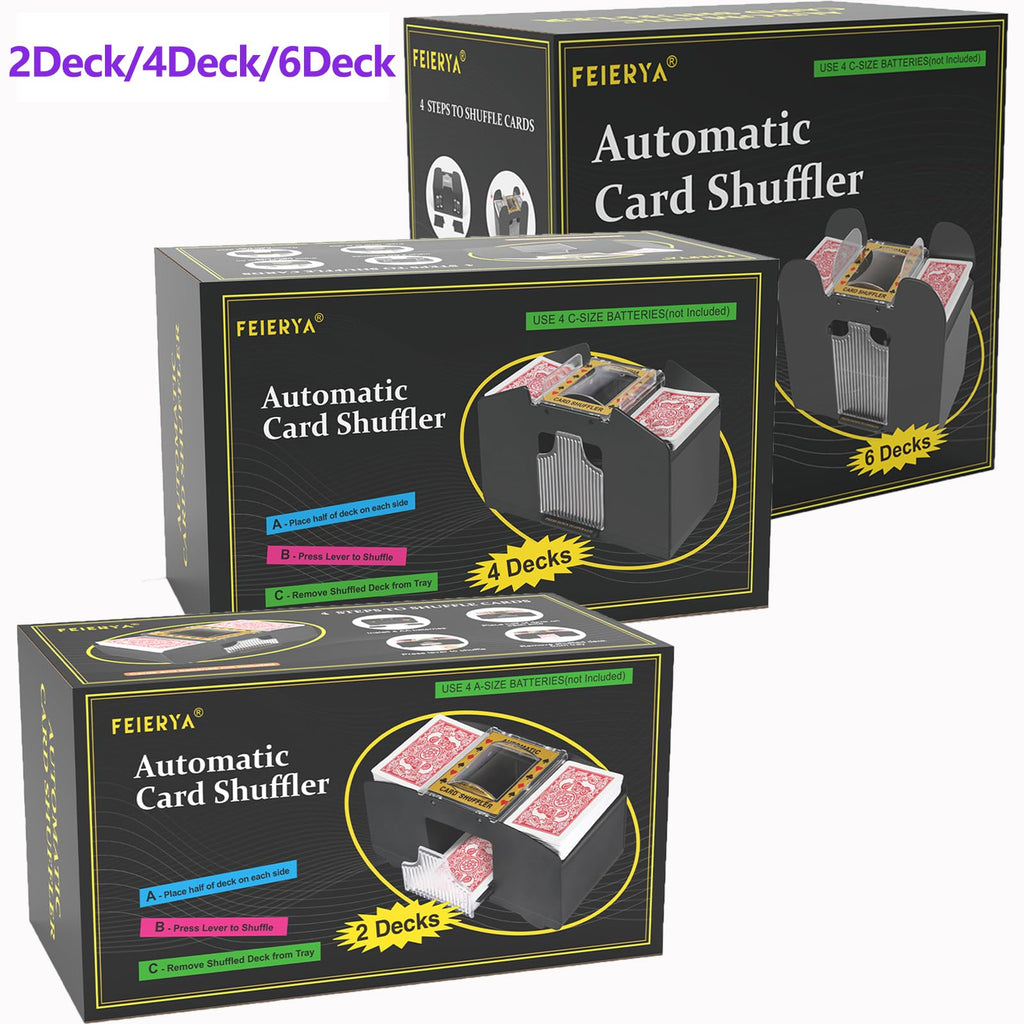 FEIERYA Automatic Card Shuffler 1/2/4/6 Decks | Battery-Operated Electric Playing Card Shuffler for Home Card Game,Board Game Nights,Poker,Travel