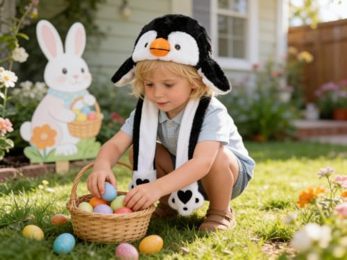 Bubblepompom Animal Hat with Moving Ears Funny Pop up Crazy Silly Hat, 22'' | Plush Animal Hat with Jumping Ears, Cosplay Costume for Dress Up Party, Holiday Gift for Kids, Squeeze Paws to Pop up Ears