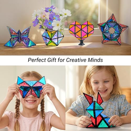 TOSY Magnet Pyramid Glow - 1 Cube Transforms into 1 Billion Shapes, 12 Pieces, 243 Rare Earth Magnets, Glowing, Holographic Design Magnet Tiles Creative Puzzle STEM/STEAM Toy