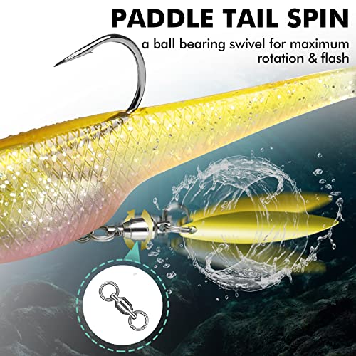 TRUSCEND Shadtale Easy Catch Soft Fishing Lures with BKK Hooks - Trembly Sinking and Vibrating Swim for More Bites, Pre-Rigged Swimbaits for Bass, Trout, Crappie, Walleye, Freshwater Saltwater Fishing