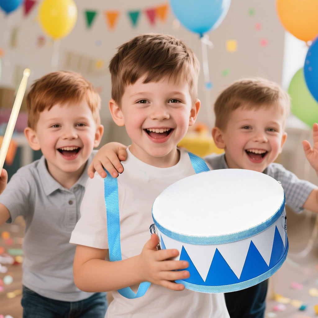 Kids Drum Set,8" Wooden Drum Toys with Adjustable Strap and 2 Drumsticks,Sensory Musical Instrument for Toddler Boys & Girls,Party Gift(Blue)