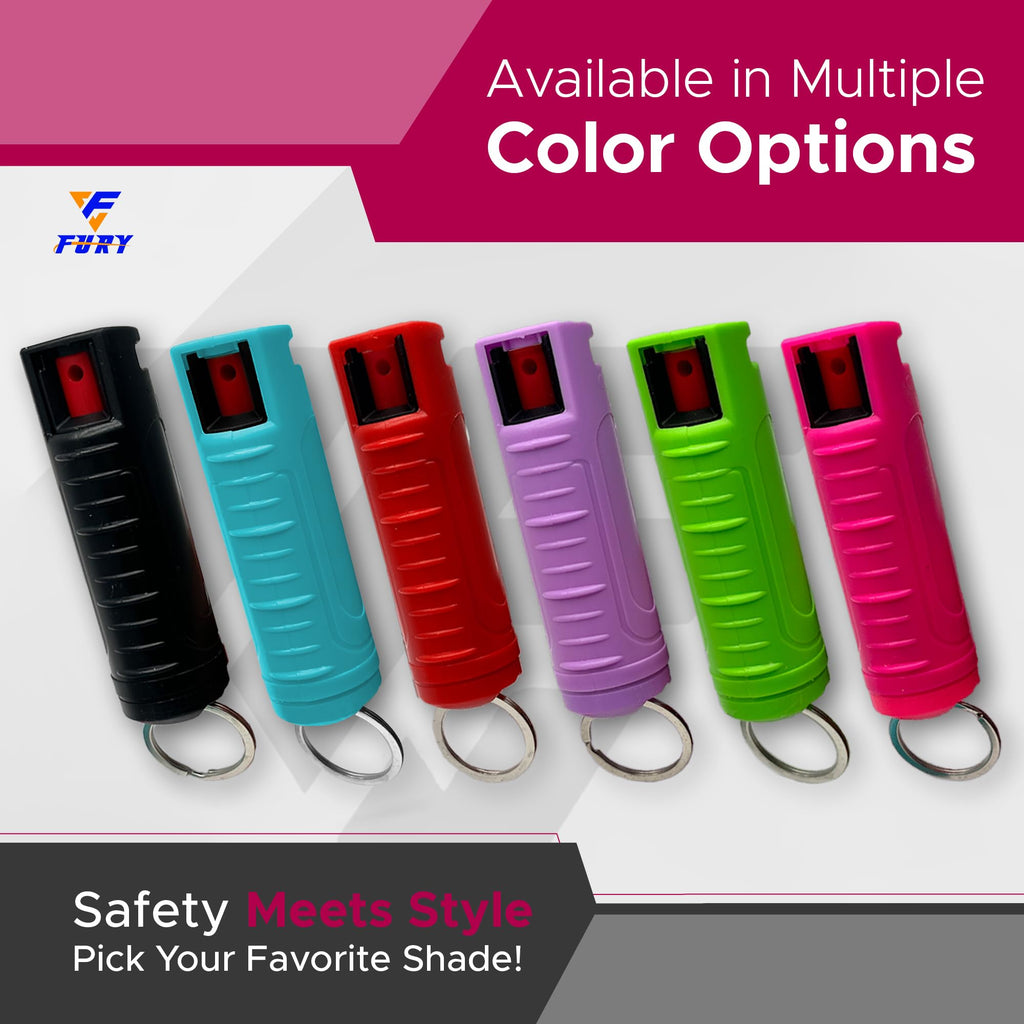 FURY Hardshell Pepper Spray - 12Ft Range, Max Strength, UV Dye Identifier, Anti-Leak & Anti-Misfire, Slidetop Trigger, Belt Clip & Key Ring, Multiple Color Options, Self-Defense Spray