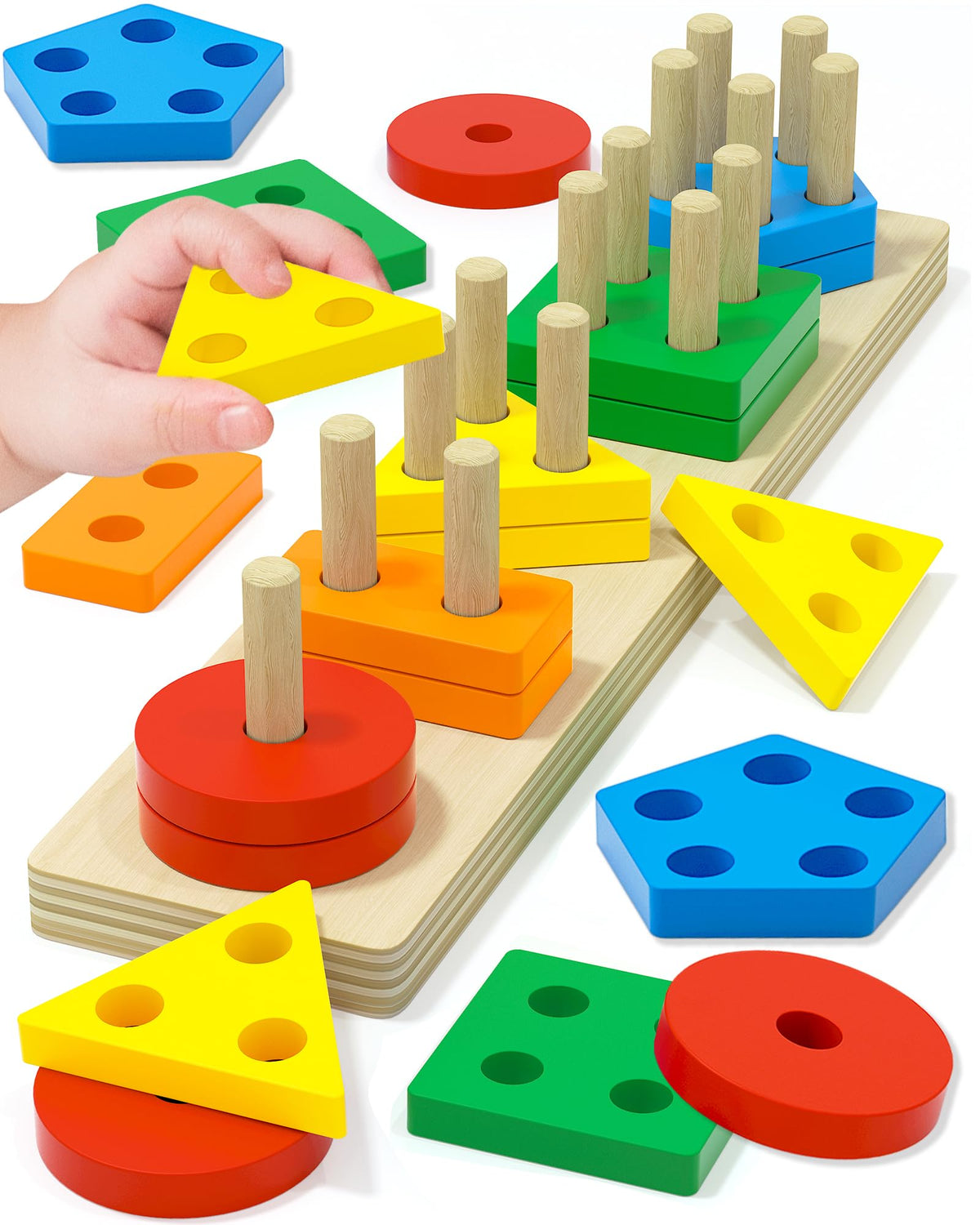 Montessori Toys for 1 2 3 Year Old Boy Girl, Toddler Learning Toys Gifts | Montessori Sensory Toys, Toddler Toy 2-3, Boy Girl Birthday Gifts, Wooden Block, Puzzle, Shape Sorter, Toddler Activities