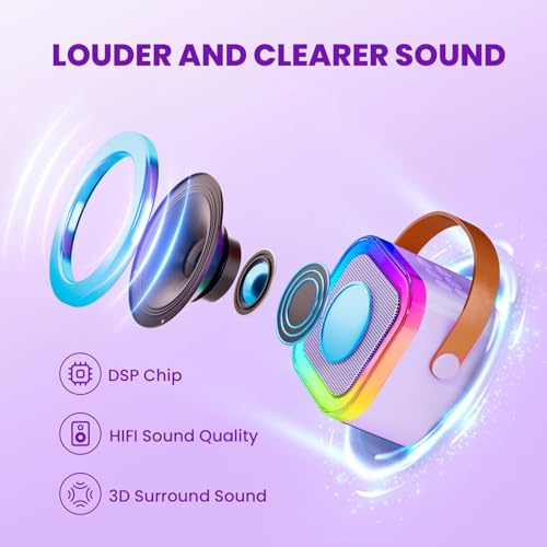 IROO Mini Karaoke Machine for Kids, Birthday Gifts Toys for Girls Ages 3-12 | 2 Wireless Mics, 5 Voice Effects & 1-Month KaraFun Premium, Bluetooth Speaker, Portable MP3 Player For Family Home Party