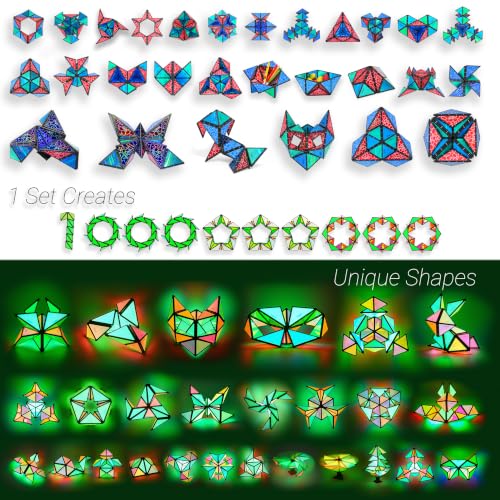 TOSY Magnet Pyramid Glow - 1 Cube Transforms into 1 Billion Shapes, 12 Pieces, 243 Rare Earth Magnets, Glowing, Holographic Design Magnet Tiles Creative Puzzle STEM/STEAM Toy