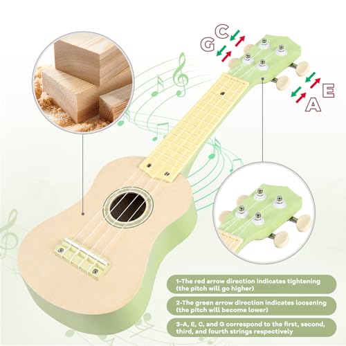 Kids Guitar Set - 8 in 1 Toddler Montessori Musical Instruments | Wooden Baby Ukulele Xylophone Tambourine Maracas Flute, Toy Guitar for Toddler, Mini Guitar Set Toddler Gifts for 2 year