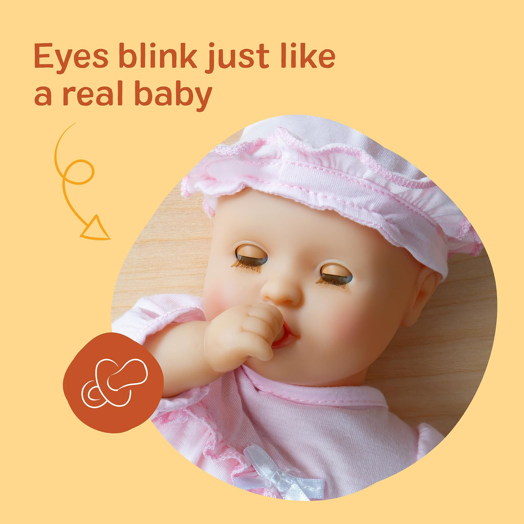 Melissa & Doug Mine to Love Jenna 12" Baby Doll with Moving Eyes, Thumb & Pacifier Sucking Action, Doll Clothes & Accessories, Toddler Toys for Girls & Boys Ages 18 Mo+