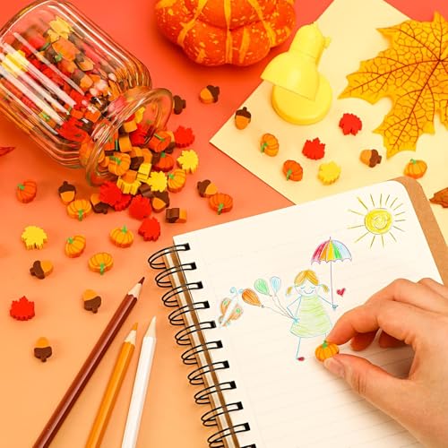 JUNEBRUSHS 150Pcs Fall Mini Erasers, Cute Thanksgiving Erasers Bulk | Mini Erasers for Maple Leaf, Novelty Pencil Erasers Stationery for Classroom Prizes, Homework Rewards, Gifts Party Favors