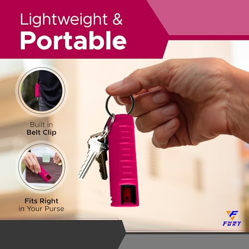 FURY Hardshell Pepper Spray - 12Ft Range, Max Strength, UV Dye Identifier, Anti-Leak & Anti-Misfire, Slidetop Trigger, Belt Clip & Key Ring, Multiple Color Options, Self-Defense Spray