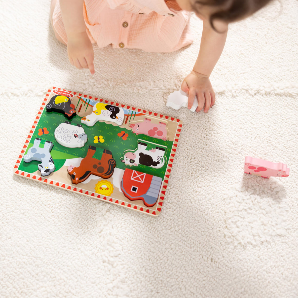 Melissa & Doug Farm Animals Wooden Chunky Puzzle 8-Piece Set | 8 Chunky Wooden Pieces, Stand-Up Farm Animals and Barn, Motor Skill Building Puzzle Play, Toddler Toys for Kids, Ages 2+