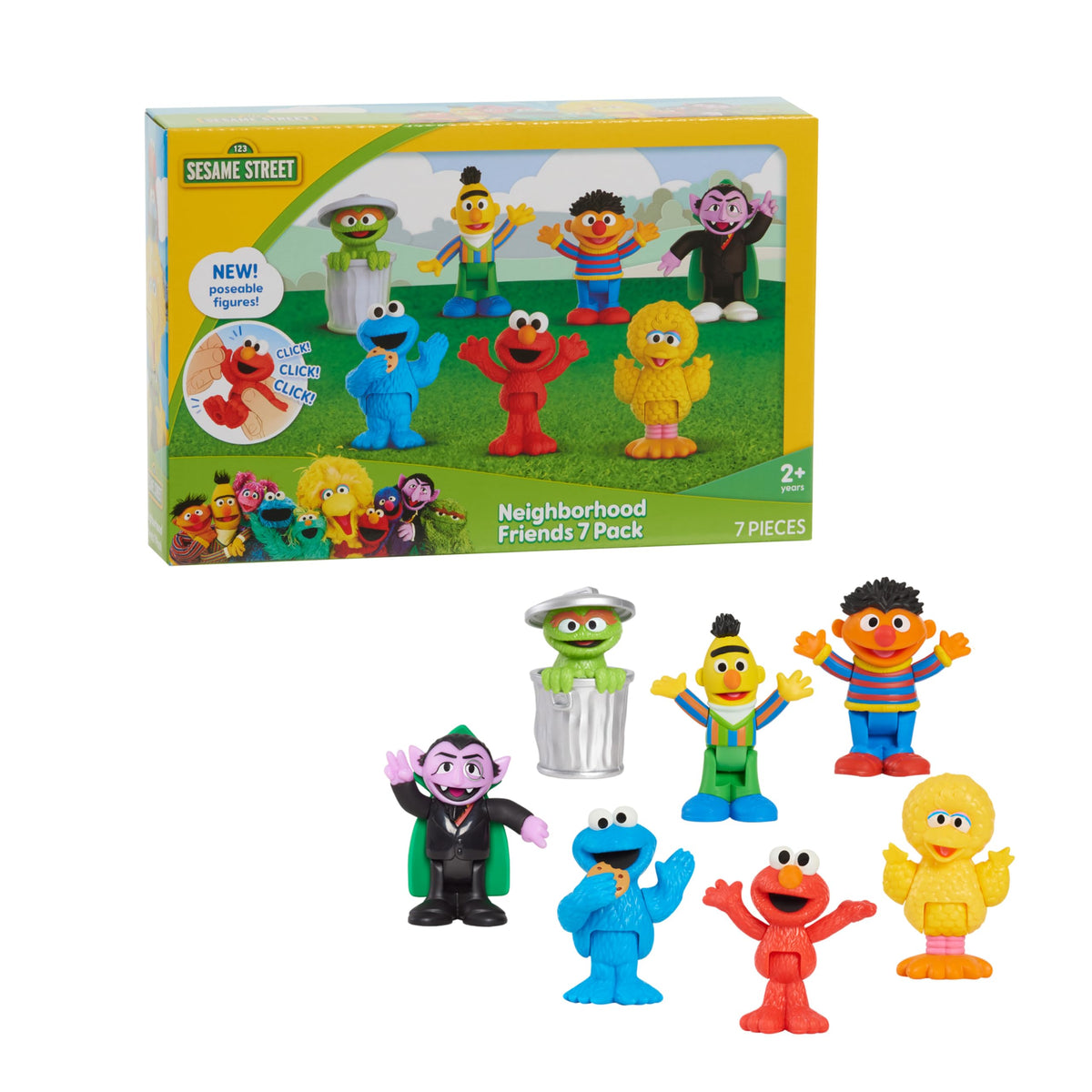 Just Play Sesame Street Neighborhood Friends Poseable Figurines | 7 Figurines, Holiday Stocking Stuffers, Gifts, Presents, Kids Toys for Ages 2 Up