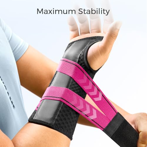 FREETOO Carpal Tunnel Wrist Brace Night Support.Pink,Right Hand,S/M | Wrist Splint,Hand Brace,Tendonitis,Sprain,Arthritis;Sleeping,Work,Type;Breathable,Adjustable;Metal Plate,One-Step Wear