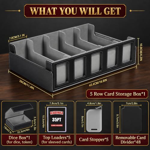Kabinka 5 Row 3900+ Trading Card Storage Box with Commander Display | MTG Storage Box with Removable Lid Bulk Card Storage for MTG TCG PTCG Sports Card, Top Loaders Storage Box (Black)