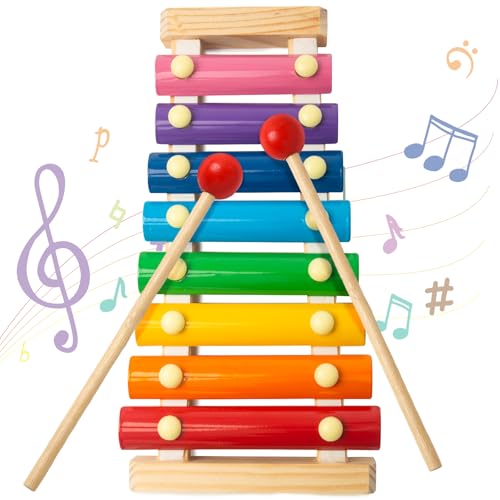 MCPINKY Xylophone for Kids with 2 Mallets, Wooden, Rainbow | Baby Xylophone, Musical Instruments Toy for Toddlers, Birthday Party Favors