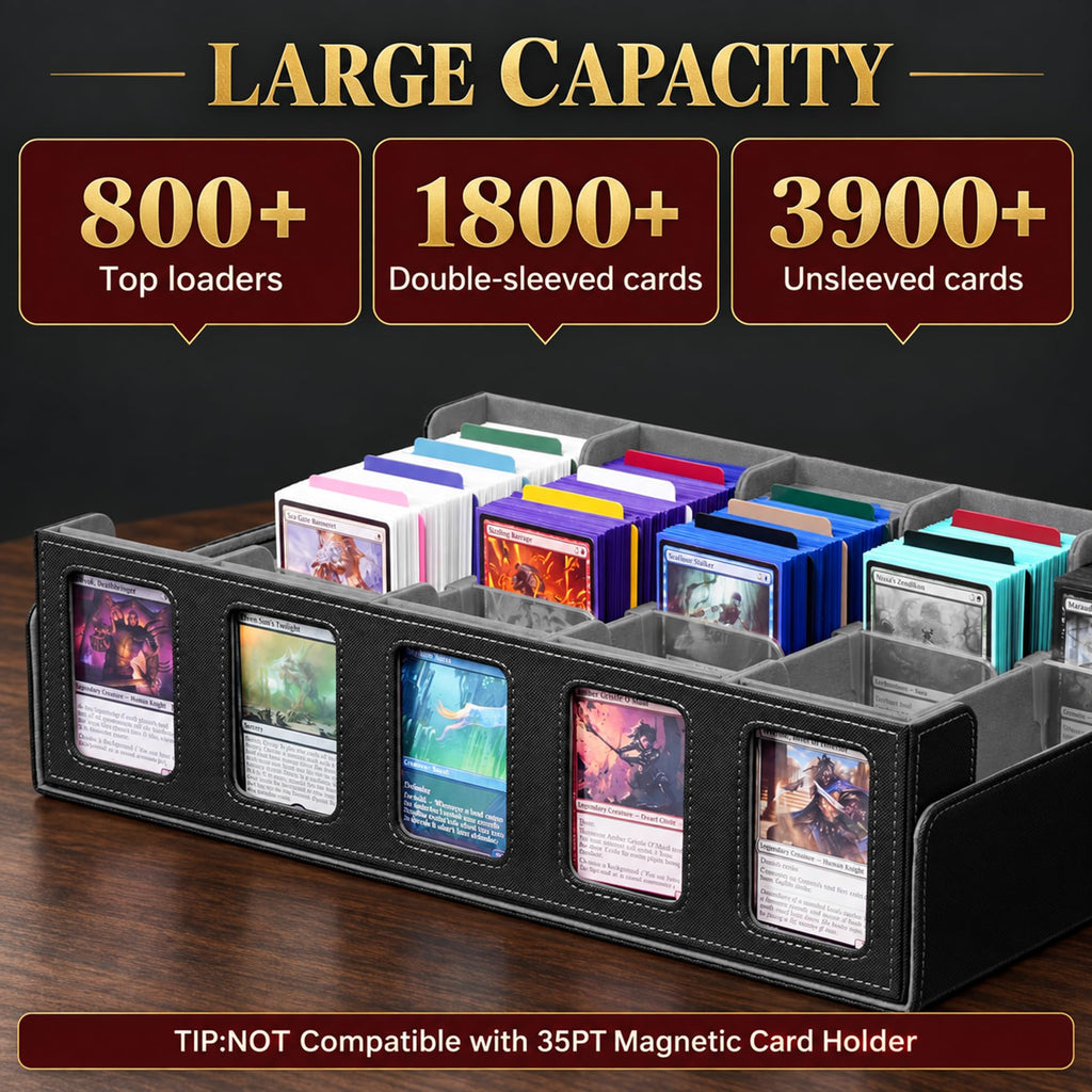 Kabinka 5 Row 3900+ Trading Card Storage Box with Commander Display | MTG Storage Box with Removable Lid Bulk Card Storage for MTG TCG PTCG Sports Card, Top Loaders Storage Box (Black)