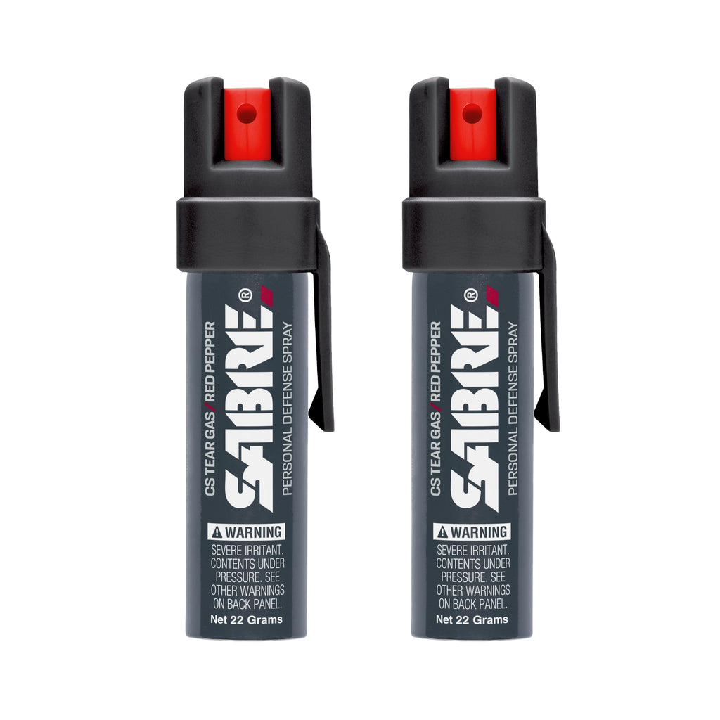 Sabre Compact 3‑in‑1 Pepper Spray, Tear Gas & UV Marking Dye Defense Spray - Maximum Police Strength OC Spray, Up to 16-ft Range, 13 Second Spray Time, Twist Lock Safety with Belt Clip, 0.75 fl oz