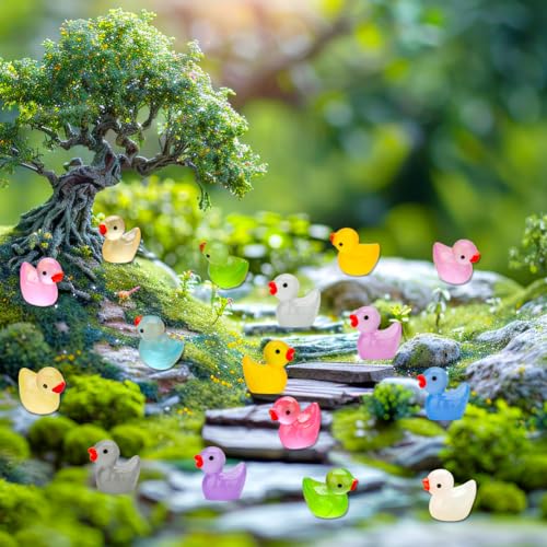 GWAHSA 240pcs Luminous Mini Resin Ducks, Tiny Animals Bulk Glow in The Dark Small Plastic Miniature Ducks Figures for Dollhouse Decor Micro Garden Home Landscape Aquarium Craft Gifts Party Favors Toys