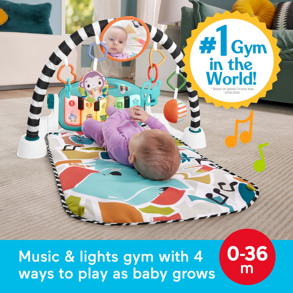 Fisher-Price Glow and Grow Kick & Play Piano Gym, Blue | Baby Playmat, 10 Linkable Toys, Removable Piano, Musical Learning Toy, Developmental Activities for Newborns 0+ Months