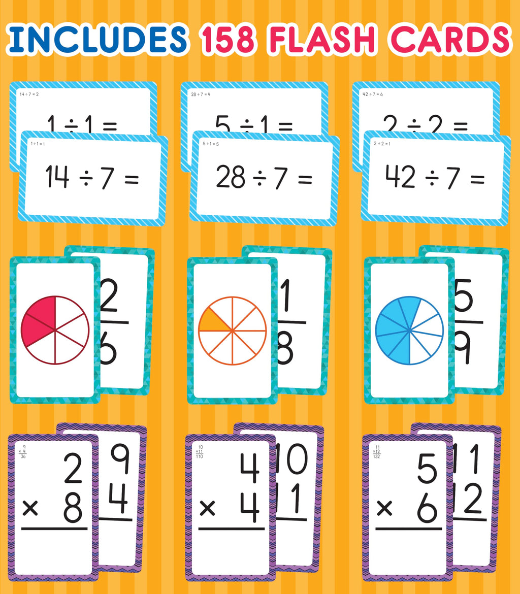 Carson Dellosa 3-Pack Math Flash Cards, Ages 8-12, Multiplication | Division, and Fractions, Math Games, Grade 3-5, Mathematics Practice, 162 cards, Educational Card Set