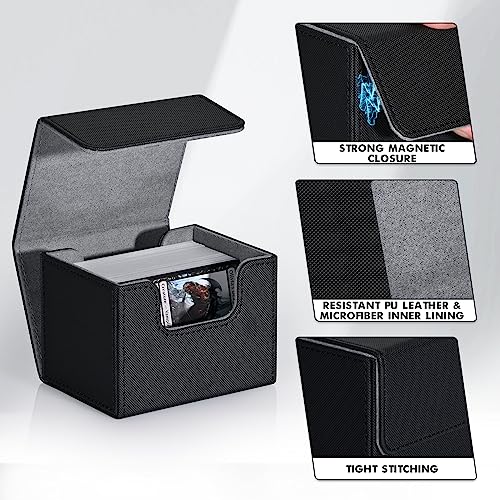 ZLCA MTG Deck Box Holds 120+ Single Sleeved Cards Commander Deck Box | Card Deck Box for Trading Cards Magnetic Card Storage Box Fits for Magic the Gathering TCG CCG (Black)