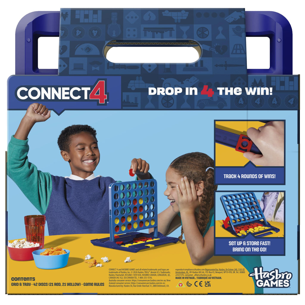 Official Hasbro Games Connect 4 Game (2025 Edition) | All-in-1 Storage, Carrying Case, Score Tracker | Ages 6+ | 2 Players | Family Games for Kids